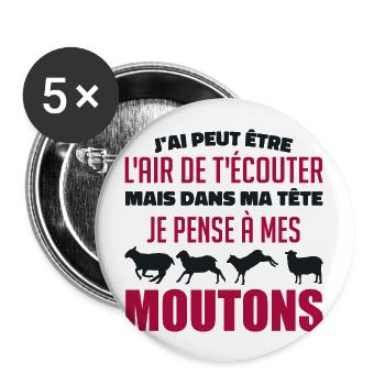 Ich denke an meine Schafe - Buttons groß 56 mm (5er Pack) - Weiß - Vorne