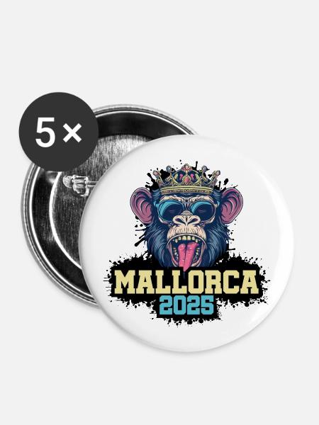 Mallorca 2025 Affe - Buttons groß 56 mm (5er Pack) - Weiß
