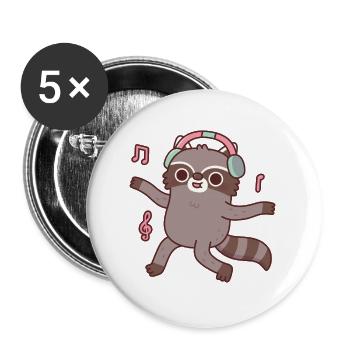 Drôle de raton laveur avec des écouteurs dansant sur de la musique - Lot de 5 grands badges (56 mm) - blanc - Devant
