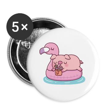 Süßes Schwein, das auf rosa Flamingo-Poolschwimmer chillt - Buttons groß 56 mm (5er Pack) - Weiß - Vorne