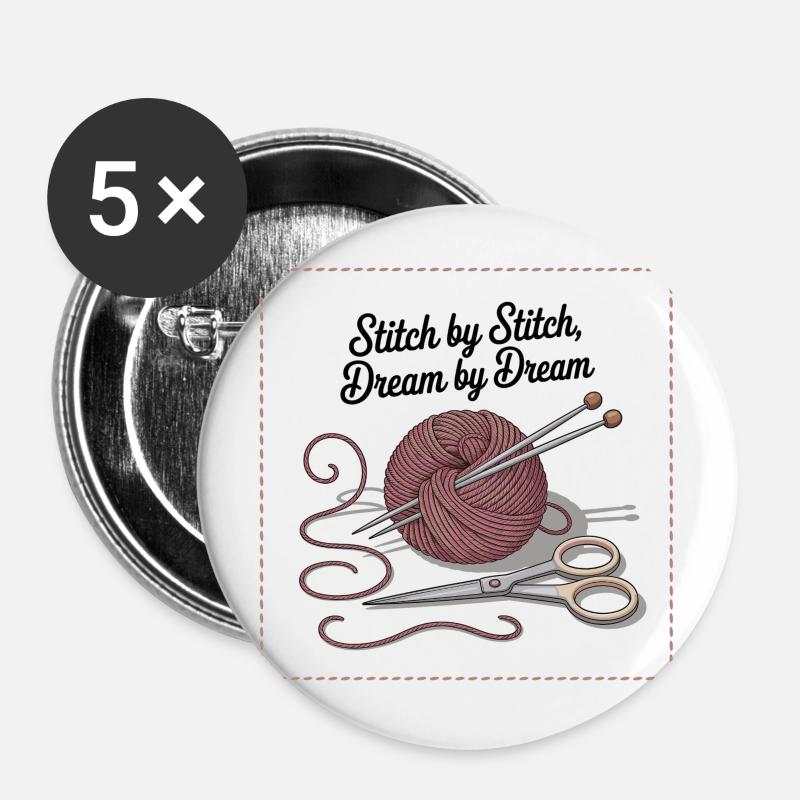 Stitch by Stitch, Dream by Dream - Buttons groß 56 mm (5er Pack) - Weiß