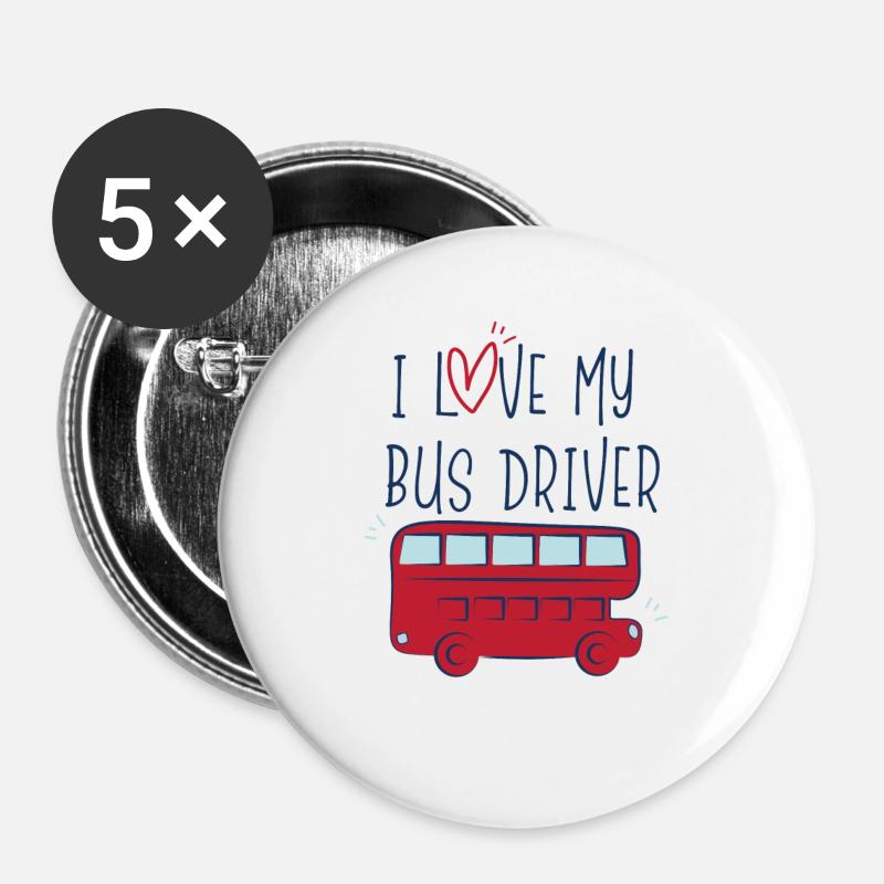 Love my bus driver double decker gift - Buttons large 2.2''/56 mm (5-pack) - white
