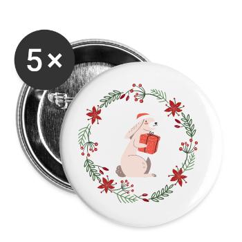 Christmas: rabbits with Christmas present - Buttons large 2.2''/56 mm (5-pack) - white - Front