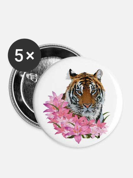 bengalischer Tiger - Buttons groß 56 mm (5er Pack) - Weiß