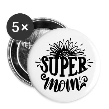 Mother's Day Super Mom - Buttons large 2.2''/56 mm (5-pack) - white - Front