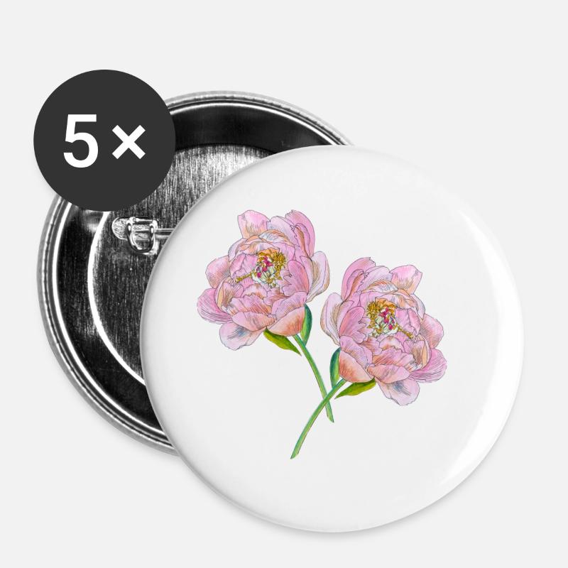 Pink peonies - Buttons large 2.2''/56 mm (5-pack) - white