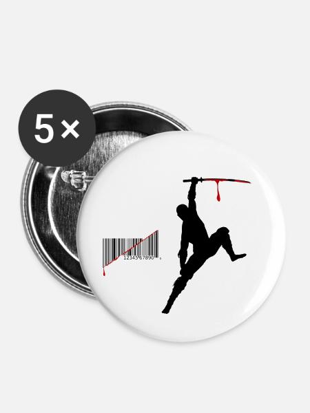 Ninja Barcode - Buttons groß 56 mm (5er Pack) - Weiß