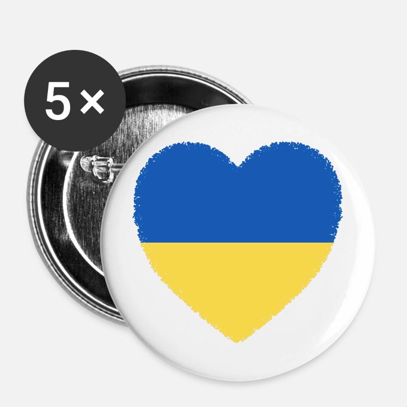 Ukraine Herz Support Frieden Krieg Kiew Lwiw Putin - Buttons groß 56 mm (5er Pack) - Weiß