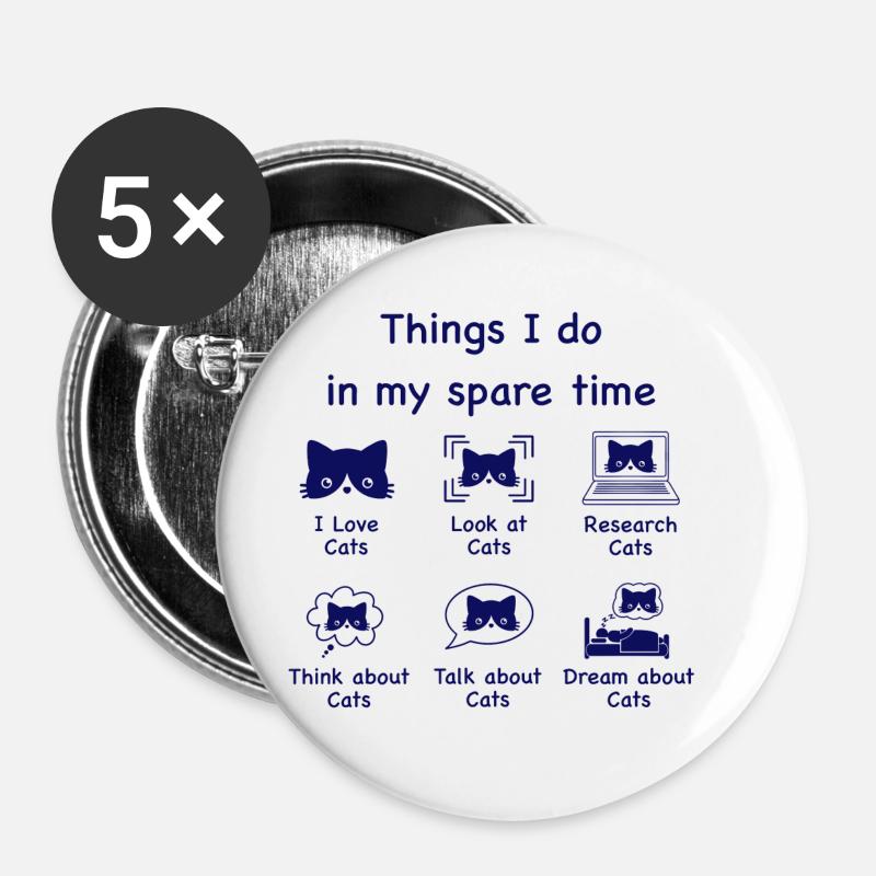 Cats, cats, cats (blue) - Buttons large 2.2''/56 mm (5-pack) - white
