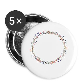 Fleurs des champs couronne boho personnalisable - Lot de 5 grands badges (56 mm) - blanc - Devant