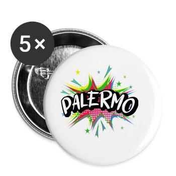Palermo Italy City Pop Art Comic Art Skyline - Buttons large 2.2''/56 mm (5-pack) - white - Front