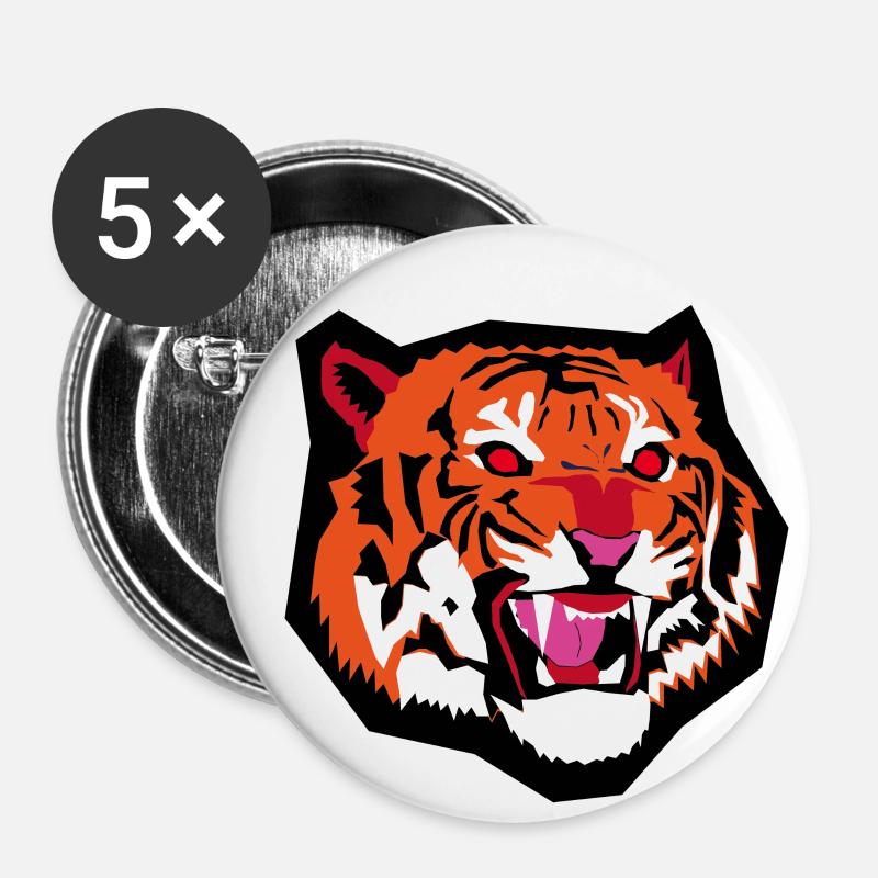 Tiger's head - Buttons large 2.2''/56 mm (5-pack) - white