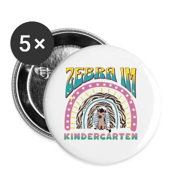 Zebra im Kindergarten Regenbogen Streife Design DE - Buttons groß 56 mm (5er Pack) - Weiß - Vorne