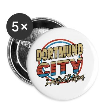 Dortmund Germany City Font 80s Style - Buttons large 2.2''/56 mm (5-pack) - white - Front