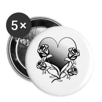rose blume herz form symbol rosen grau liebe - Buttons groß 56 mm (5er Pack) - Weiß - Vorne