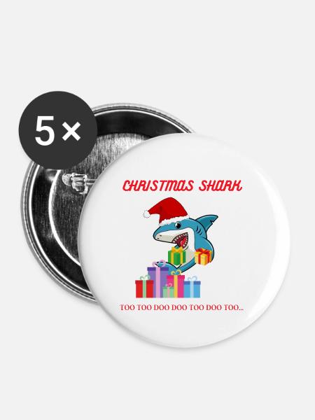 CHRISTMAS SHARK - Buttons groß 56 mm (5er Pack) - Weiß