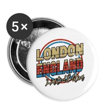 London England UK City Font 80s Style - Buttons large 2.2''/56 mm (5-pack) - white - Front
