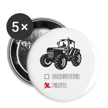 Pilote de tracteur - Lot de 5 grands badges (56 mm) - blanc - Devant