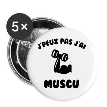 J’peux pas j’ai muscu - Lot de 5 grands badges (56 mm) - blanc - Devant