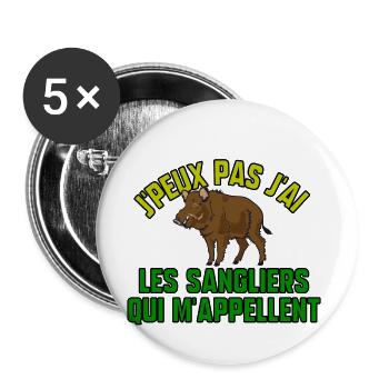 J’peux pas j’ai les sangliers qui m’appellent - Lot de 5 grands badges (56 mm) - blanc - Devant