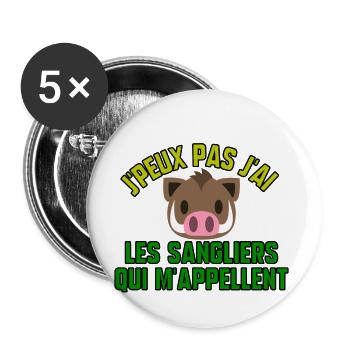 J’peux pas j’ai les sangliers qui m’appellent - Lot de 5 grands badges (56 mm) - blanc - Devant