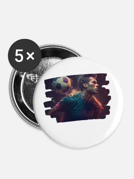 Fussball Star - Buttons groß 56 mm (5er Pack) - Weiß