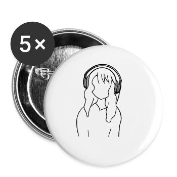 Anime Manga Girl Headphones Listen to Music - Buttons large 2.2''/56 mm (5-pack) - white - Front