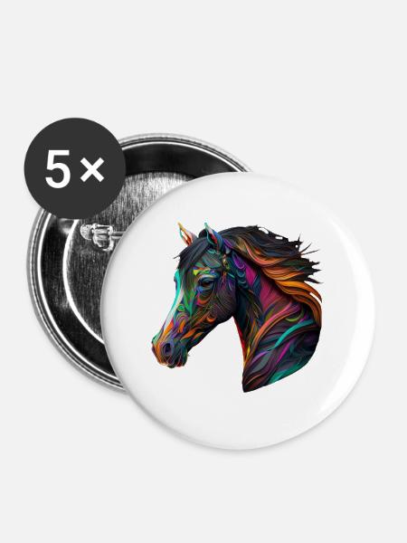 MEHRFARBIGES PFERD - Buttons groß 56 mm (5er Pack) - Weiß