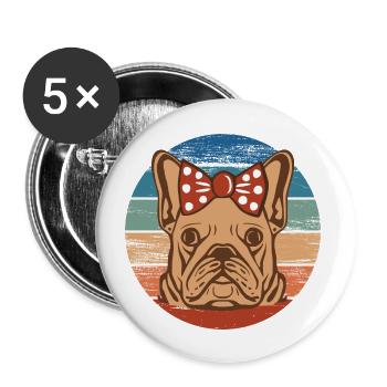 French Bulldog Girl Dog Head Rainbow - Buttons large 2.2''/56 mm (5-pack) - white - Front
