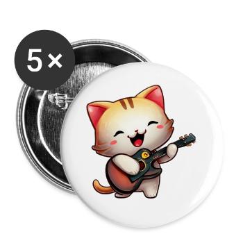 Guitariste de chat - Lot de 5 grands badges (56 mm) - blanc - Devant