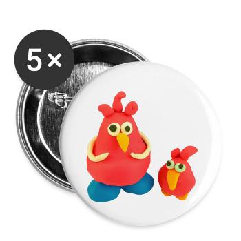 verrückte Hühner - Buttons groß 56 mm (5er Pack) - Weiß - Vorne