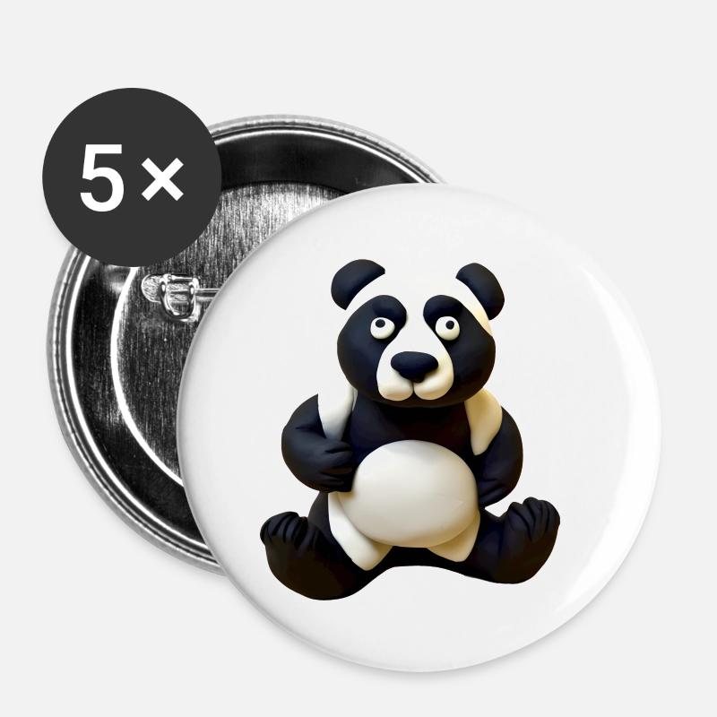 Panda made of plasticine - Buttons large 2.2''/56 mm (5-pack) - white