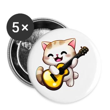 Cat with guitar - Buttons large 2.2''/56 mm (5-pack) - white - Front