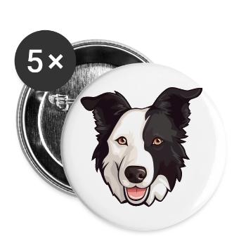 Border Collie Kopf Comic Cartoon Hund Rasse - Buttons groß 56 mm (5er Pack) - Weiß - Vorne