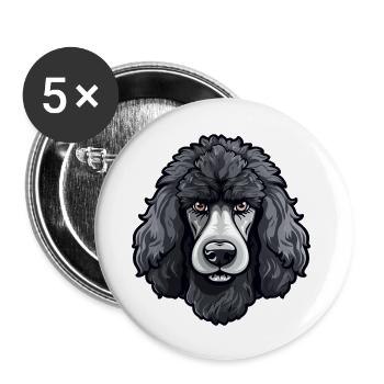 Groß Pudel Kopf Hund Comic Cartoon Stil Design - Buttons groß 56 mm (5er Pack) - Weiß - Vorne