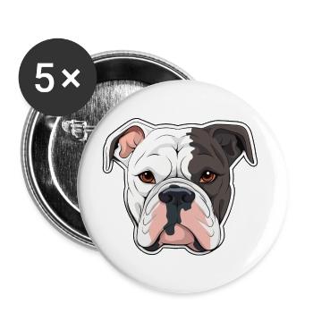 American Bulldog Kopf Comic Cartoon Hund - Buttons groß 56 mm (5er Pack) - Weiß - Vorne