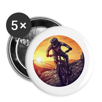 mtb mountain bike downhill sunset - Buttons groß 56 mm (5er Pack) - Weiß - Vorne