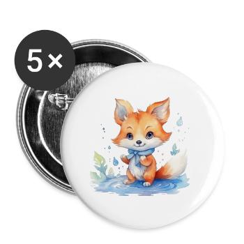 niedlicher, Baby Fuchs handgemalt, Wasserfarben - Buttons groß 56 mm (5er Pack) - Weiß - Vorne