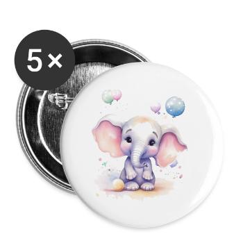 Baby Elefant mit Ballons, handgemalt Wasserfarben - Buttons groß 56 mm (5er Pack) - Weiß - Vorne