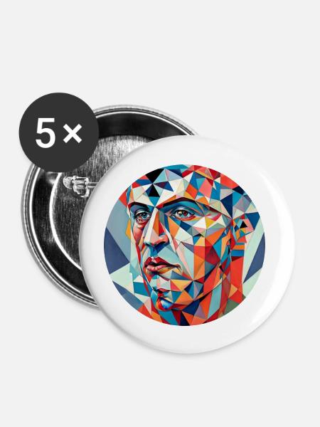 Geometrischer Mosaik Kopf - Buttons groß 56 mm (5er Pack) - Weiß