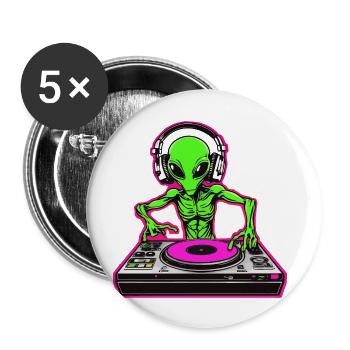 Incredibly cool: Neon Alien DJ for your party - Buttons large 2.2''/56 mm (5-pack) - white - Front