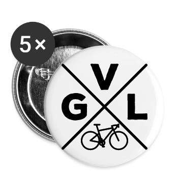 GVL Gravel Bike Fahrrad Radfahrer Radfahrerin - Buttons groß 56 mm (5er Pack) - Weiß - Vorne