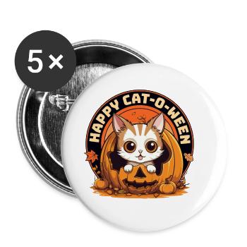 Halloween Cat Pumpkin Costume Cute Cute Funny - Buttons large 2.2''/56 mm (5-pack) - white - Front