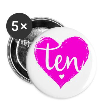 Now Ten Herz Zehn Zehnter Geburtstag Süß Mädchen - Buttons groß 56 mm (5er Pack) - Weiß - Vorne