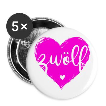 Now Twelve Herz Zwölf Zwölfter Geburtstag Mädchen - Buttons groß 56 mm (5er Pack) - Weiß - Vorne