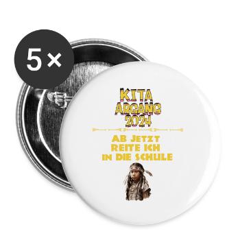 Kita Abgang 2024 jetzt reite ich Schule Indianer - Buttons groß 56 mm (5er Pack) - Weiß - Vorne