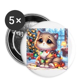 Cute Christmas Cat - Fairy Lights Chaos in the - Buttons large 2.2''/56 mm (5-pack) - white - Front