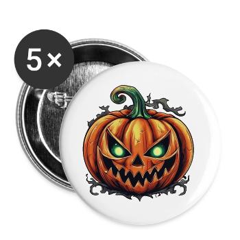 Citrouille horrible, fête halloween, morbide - Lot de 5 grands badges (56 mm) - blanc - Devant