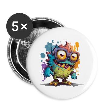 kleines freches Monster in Watersplash Farben - Buttons groß 56 mm (5er Pack) - Weiß - Vorne