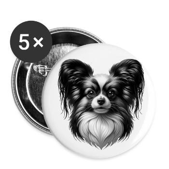 Continental Miniature Spaniel monochrome - Buttons large 2.2''/56 mm (5-pack) - white - Front